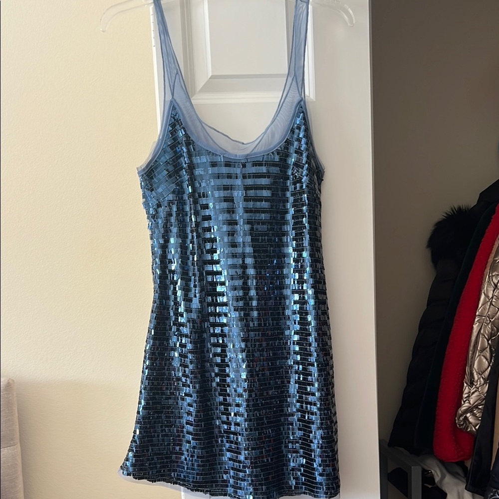 Blue Sequin Sleeveless Dress